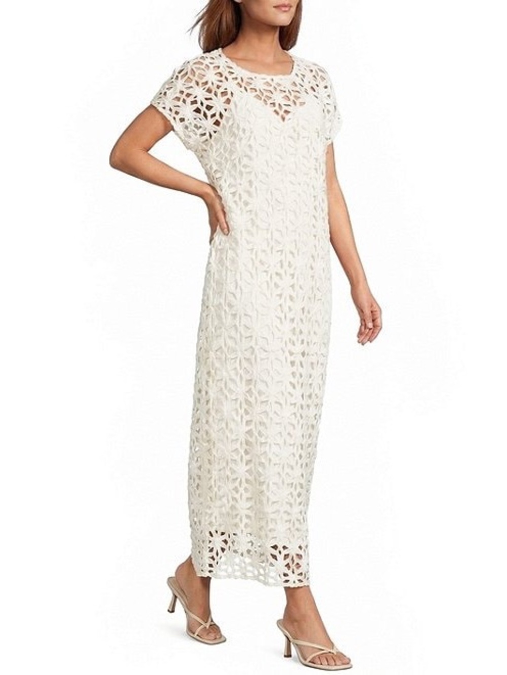 Annecy Linen Blend Round Neck Short Sleeve Maxi Dress